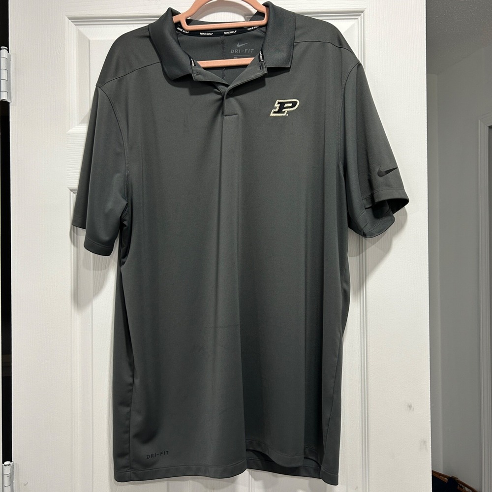 Nike Men's Size XL Gray Purdue Boilermakers‎ Golf Performance Dri-Fit Polo Shirt